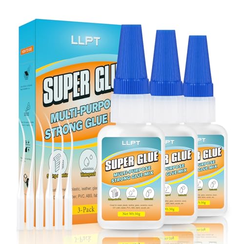 LLPT Sekundenkleber | Net 30g | Klarer Allzweckkleber mit Anti-Verstopfung | Schnell & stark Superkleber für Kunststoff Metall Glas Leder (LSG030-3) | 3 Packs von LLPT