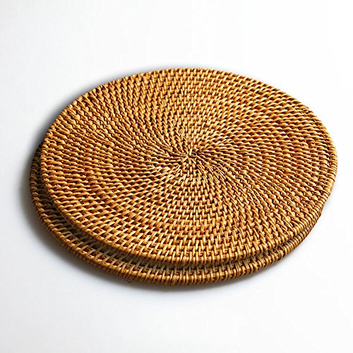 Handgefertigt Rattan Topflappen, rutschfest, langlebig, hitzebeständig Hot Pads perfekt Modern Home Decor hitzebeständig Untersetzer Cup Isolierung Matte - 18 cm - X2 von LLRY