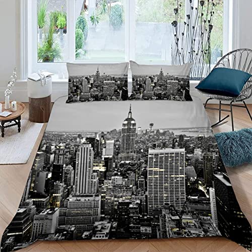 3 teilig Bettwäsche-Set Kinder New York Bettbezug 135x200 mit Reißverschluss Leicht Mikrofaser Winter 3D Motiv Modern, Stadtbild Betten Set Bettbezüge mit 2 Kissenbezüge 80x80cm von LLSL