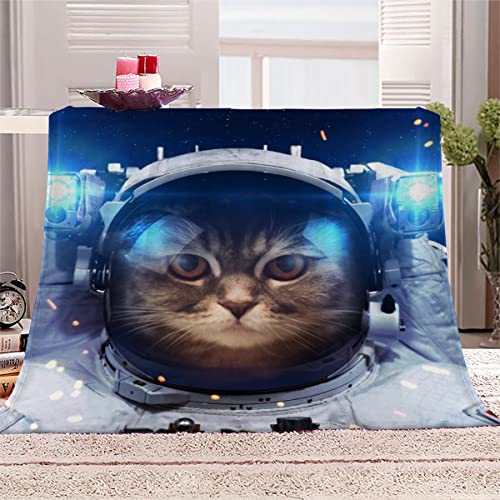 Astronaut Kuscheldecke 150x200 cm Flanell Decke Extra Weich Flauschige Wohndecke Schöne Katze mit Muster Blanket Fleecedecke Waschbar Microfaser Sofadecke Couchdecke bettüberwurf von LLSL