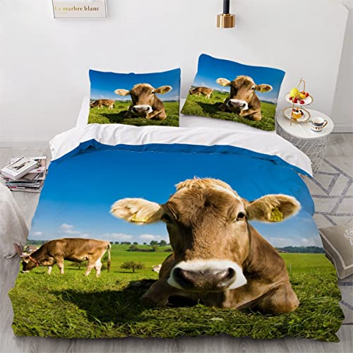 LLSL Bettwäsche 135x200 Kinder Kühe 3 teilig Weiche Angenehme Mikrofaser Bettbezug Land-Ranch 3D Druck Bettwäsche Set,1 Bettbezüge Mit Reißverschluss et 2 Kissenbezüge 80x80 cm von LLSL