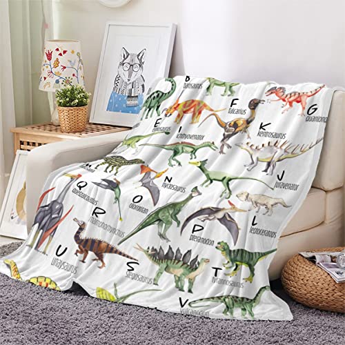 Dinosaurier Kuscheldecke 150x200 cm Flanell Decke Extra Weich Flauschige Wohndecke Dinosaurier-Alphabet mit Muster Blanket Fleecedecke Waschbar Microfaser Sofadecke Couchdecke bettüberwurf von LLSL