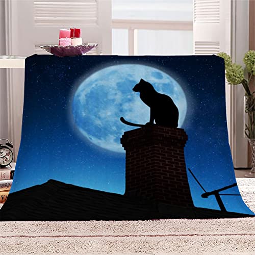 Katze Kuscheldecke 150x200 cm Flanell Decke Extra Weich Flauschige Wohndecke Blaue Nacht mit Muster Blanket Fleecedecke Waschbar Microfaser Sofadecke Couchdecke bettüberwurf von LLSL