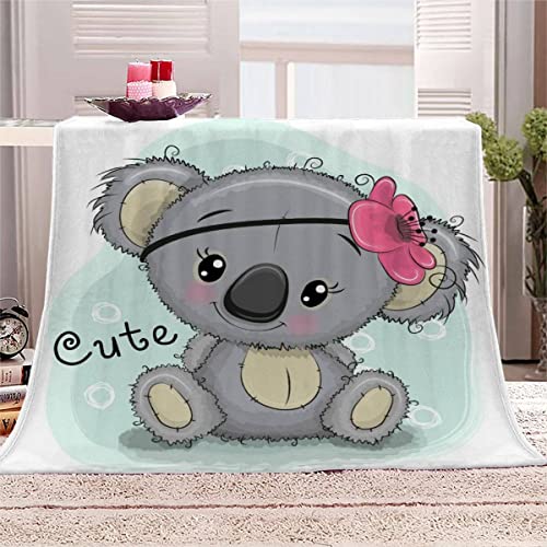 Kuscheldecke Baby 70x100 cm Kawaii Koala Flanell Decke Extra Weich Flauschige Wohndecke Blauer Hintergrund mit Muster Blanket Fleecedecke Waschbar Microfaser Sofadecke für Jungen Mädchen von LLSL