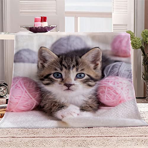 Kuscheldecke Erwachsene 180x220 cm Katze Weiche Flauschige Flanelldecke mit Muster 3D Effekt Decke Microfaser Wohndecke Rosa Pelzknäuel Tagesdecke Sofadecke Couchdecke TV-Decken von LLSL