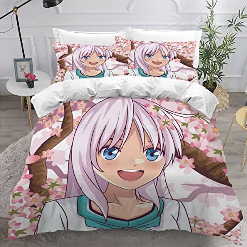 LLSL Bettwäsche 135x200 Kinder Manga 3 teilig Weiche Angenehme Mikrofaser Bettbezug Anime Frau 3D Druck Bettwäsche Set Bettbezüge Mit Reißverschluss et 2 Kissenbezüge 80x80cm von LLSL