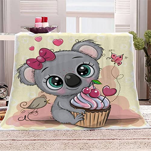LLSL Kuscheldecke Baby 70x100 cm Süßer Koala Flanell Decke Extra Weich Flauschige Wohndecke Cartoon-Koala-Kuchen mit Muster Blanket Fleecedecke Waschbar Microfaser Sofadecke für Jungen Mädchen von LLSL