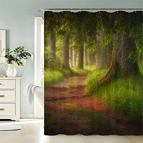 Magischer Märchenwald Duschvorhang 180x200 Schwer Stoff Polyester Bad Vorhäng Waschbar Anti-Bakteriell Anti-Schimmel Waldweg mit Gewicht Saum Shower Curtain Badewanne Badewanne Vorhang von LLSL
