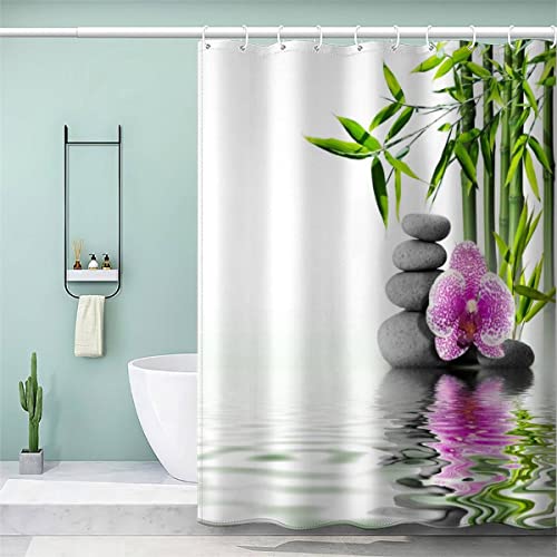 Zen Duschvorhang 180x200 Schwer Stoff Polyester Bad Vorhäng Waschbar Anti-Bakteriell Anti-Schimmel Grüner Bambus mit Gewicht Saum Shower Curtain Badewanne Badewanne Vorhang von LLSL