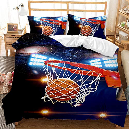 LLSZAHD BettwäSche 135x200 Dunkelblauer Basketball Weiche Und Angenehme Schlafkomfort 100% Mikrofaser BettwäSche-Sets -1 Bettbezug 135x200 cm + 1 KissenbezüGe 80 X 80 cm von LLSZAHD