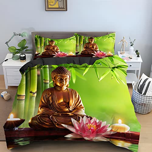 BettwäSche 135x200 GrüNer Zen-Buddha Weiche Und Angenehme Schlafkomfort 100% Mikrofaser BettwäSche-Sets -1 Bettbezug 135x200 cm + 1 KissenbezüGe 80 X 80 cm von LLSZAHD