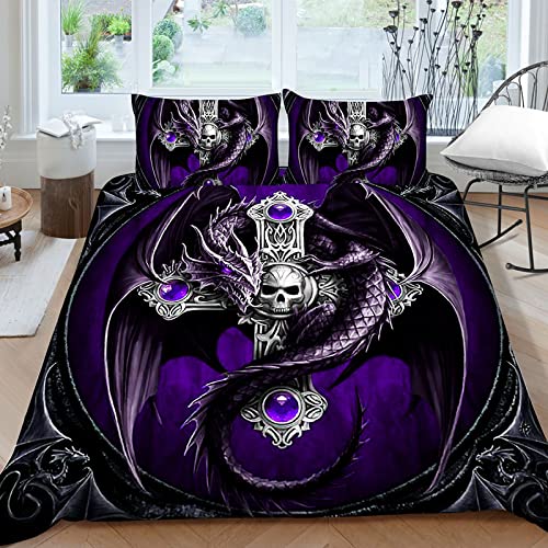 LLSZAHD BettwäSche 135x200 Lila Totenkopf-Schwert Weiche Und Angenehme Schlafkomfort 100% Mikrofaser BettwäSche-Sets -1 Bettbezug 135x200 cm + 1 KissenbezüGe 80 X 80 cm von LLSZAHD