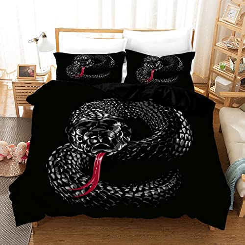 LLSZAHD BettwäSche 135x200 Schwarze Viper Weiche Und Angenehme Schlafkomfort 100% Mikrofaser BettwäSche-Sets -1 Bettbezug 135x200 cm + 1 KissenbezüGe 80 X 80 cm von LLSZAHD