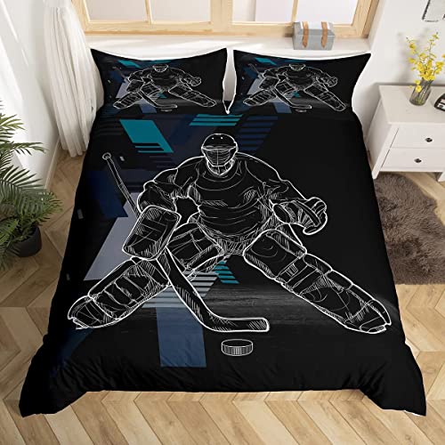 LLSZAHD BettwäSche 135x200 Schwarzer Eishockey-Torwart Weiche Und Angenehme Schlafkomfort 100% Mikrofaser BettwäSche-Sets -1 Bettbezug 135x200 cm + 1 KissenbezüGe 80 X 80 cm von LLSZAHD