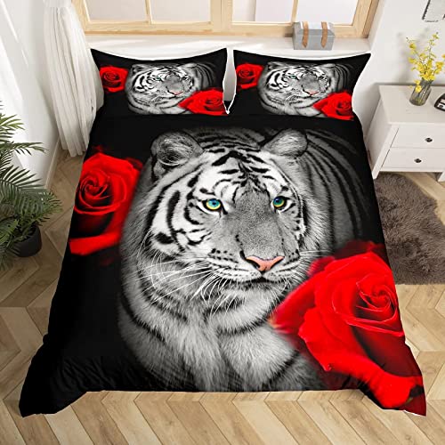 LLSZAHD BettwäSche 135x200 schwarz-weißer Tiger Weiche Und Angenehme Schlafkomfort 100% Mikrofaser BettwäSche-Sets -1 Bettbezug 135x200 cm + 1 KissenbezüGe 80 X 80 cm von LLSZAHD