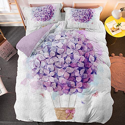 LLSZAHD BettwäSche 155x200 weiße lila Hortensie Weiche Und Angenehme Schlafkomfort 100% Mikrofaser BettwäSche-Sets -1 Bettbezug 155x200 cm + 1 KissenbezüGe 80 X 80 cm von LLSZAHD