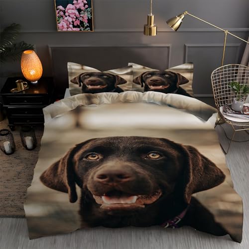 BettwäSche 155x220 Labrador Mikrofaser Bettbezug 155x220 Set mit 80x80 cm Kissenbezug, BettwäSche-Sets GroßE Hunde Bügelfrei für Einzelbetten mit ReißVerschluss von LLSZAHD