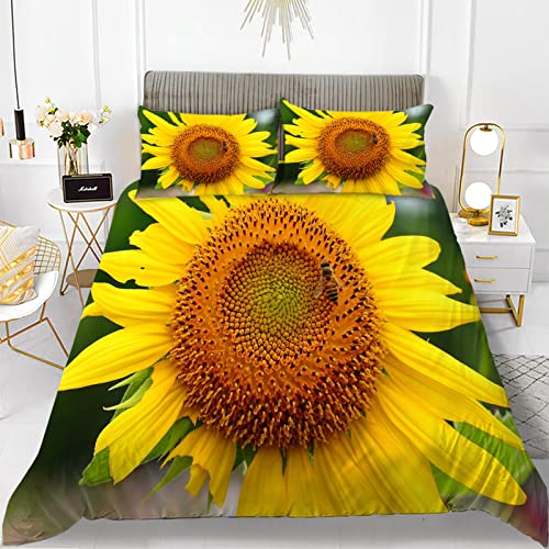 BettwäSche 200x220 GrüNe Sonnenblume Weiche Und Angenehme Schlafkomfort 100% Mikrofaser BettwäSche-Sets -1 Bettbezug 200x220 cm + 2 KissenbezüGe 80 X 80 cm von LLSZAHD