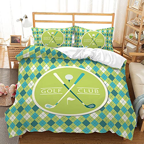 LLSZAHD BettwäSche 200x220 GrüNes Golf Weiche Und Angenehme Schlafkomfort 100% Mikrofaser BettwäSche-Sets -1 Bettbezug 200x220 cm + 2 KissenbezüGe 80 X 80 cm von LLSZAHD