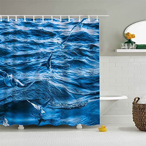 Blaue Möwe Duschvorhang Schimmelresistenter Badewannenvorhang Aus 100% Polyester- Waschmaschinenfester Badevorhang Inkl Kunststoffhaken - Duschvorhang 180x200 von LLSZAHD