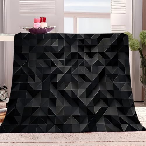 Flauschig Kuscheldecke 200x220cm Schwarze Geometrische Formen 3D Wohndecke Warm Weiche Sofadecke Waschbar Kinder Erwachsene für Wohnzimmer, Schlafzimmer, Camping, Picknick von LLSZAHD