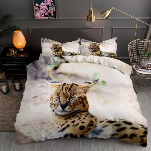 LLSZAHD BettwäSche 135x200 Beige Serval 3D Bettbezug Weiche und Angenehme Mikrofaser BettwäSche-Sets mit Reißverschluss Schließung + 2 Kissenbezug 80 X 80 cm von LLSZAHD
