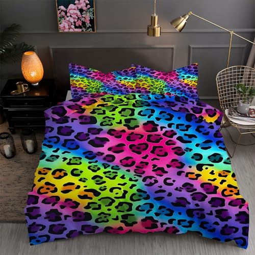 LLSZAHD BettwäSche 135x200 Bunt Mikrofaser Bettbezug 135 x 200 Set mit 80x80 cm Kissenbezug, BettwäSche-Sets Modisches Leopardenmuster Bügelfrei für Einzelbetten mit ReißVerschluss von LLSZAHD