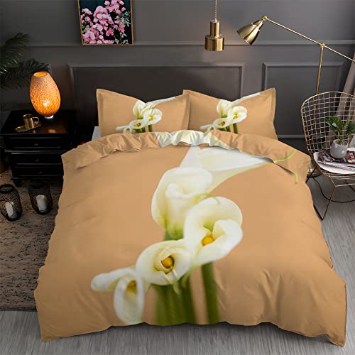 LLSZAHD BettwäSche 135x200 Calla-Lilie 3D Bettbezug Weiche und Angenehme Mikrofaser BettwäSche-Sets mit Reißverschluss Schließung + 2 Kissenbezug 80 X 80 cm von LLSZAHD