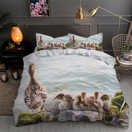 LLSZAHD BettwäSche 135x200 Enten Entenküken 3D Bettbezug Weiche und Angenehme Mikrofaser BettwäSche-Sets mit Reißverschluss Schließung + 2 Kissenbezug 80 X 80 cm von LLSZAHD