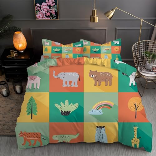 LLSZAHD BettwäSche 135x200 Farbpuzzle, Cartoon-Tiere Bettbezug 135 x 200 3 Teilig mit ReißVerschluss Weich und BüGelfrei BettwäSche-Sets - WendebettwäSche mit 2 Kissenbezug 80x80 von LLSZAHD