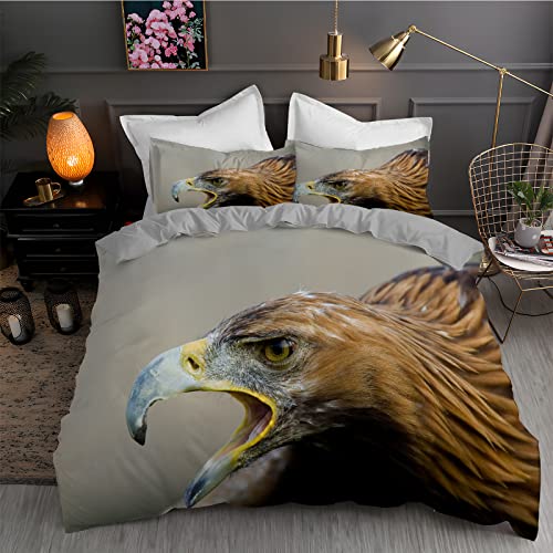LLSZAHD BettwäSche 135x200 Grau Falke 3D Bettbezug Weiche und Angenehme Mikrofaser BettwäSche-Sets mit Reißverschluss Schließung + 2 Kissenbezug 80 X 80 cm von LLSZAHD
