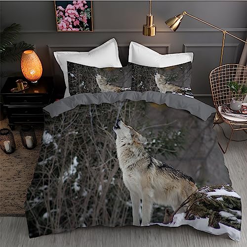 LLSZAHD BettwäSche 135x200 Grauer Einsamer Wolf 3D Bettbezug Weiche und Angenehme Mikrofaser BettwäSche-Sets mit Reißverschluss Schließung + 2 Kissenbezug 80 X 80 cm von LLSZAHD