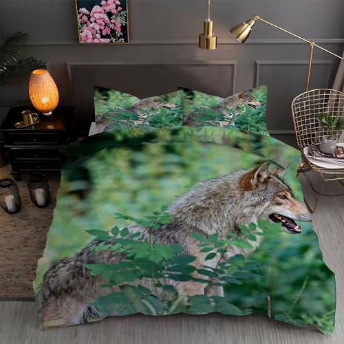LLSZAHD BettwäSche 135x200 Grauer Wolf Mikrofaser Bettbezug 135 x 200 Set mit 80x80 cm Kissenbezug, BettwäSche-Sets Tier Bügelfrei für Einzelbetten mit ReißVerschluss von LLSZAHD