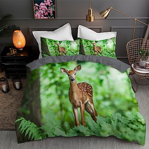 LLSZAHD BettwäSche 135x200 GrüNer Sikahirsch 3D Bettbezug Weiche und Angenehme Mikrofaser BettwäSche-Sets mit Reißverschluss Schließung + 2 Kissenbezug 80 X 80 cm von LLSZAHD