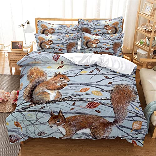 BettwäSche 135x200 Hellblaues Eichhörnchen Weiche Und Angenehme Schlafkomfort 100% Mikrofaser BettwäSche-Sets -1 Bettbezug 135x200 cm + 1 KissenbezüGe 80 X 80 cm von LLSZAHD