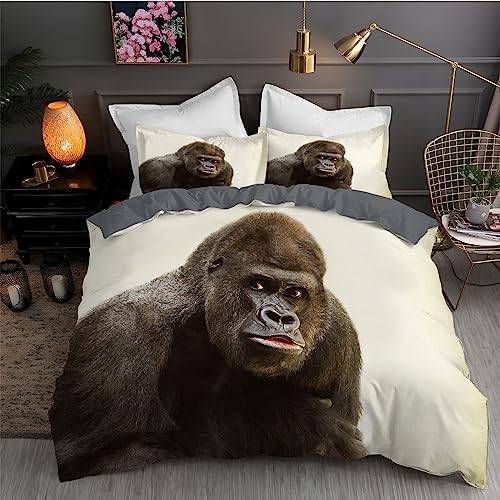 LLSZAHD BettwäSche 135x200 Hellgelber Gorilla 3D Bettbezug Weiche und Angenehme Mikrofaser BettwäSche-Sets mit Reißverschluss Schließung + 2 Kissenbezug 80 X 80 cm von LLSZAHD