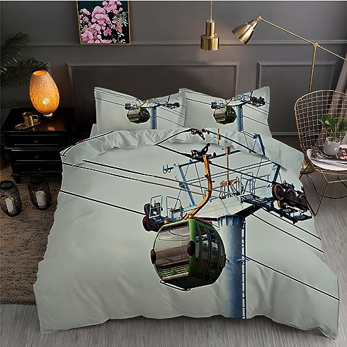 BettwäSche 135x200 Hellgraue Gondel 3D Bettbezug Weiche und Angenehme Mikrofaser BettwäSche-Sets mit Reißverschluss Schließung + 2 Kissenbezug 80 X 80 cm von LLSZAHD