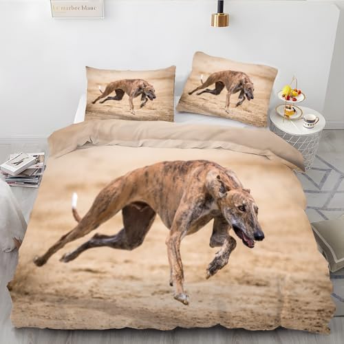 LLSZAHD BettwäSche 135x200 Hund, Windhund Bettbezug 135 x 200 3 Teilig mit ReißVerschluss Weich und BüGelfrei BettwäSche-Sets - WendebettwäSche mit 2 Kissenbezug 80x80 von LLSZAHD