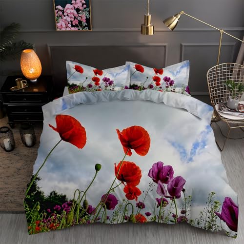 LLSZAHD BettwäSche 135x200 Klatschmohn Mikrofaser Bettbezug 135 x 200 Set mit 80x80 cm Kissenbezug, BettwäSche-Sets Anlage Bügelfrei für Einzelbetten mit ReißVerschluss von LLSZAHD