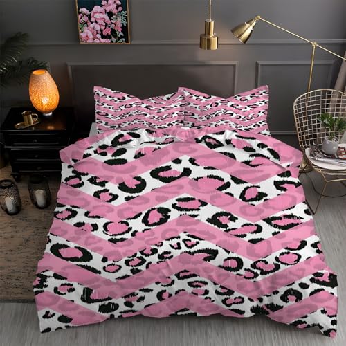 LLSZAHD BettwäSche 135x200 Leopardenmuster, Wellenmuster Bettbezug 135 x 200 3 Teilig mit ReißVerschluss Weich und BüGelfrei BettwäSche-Sets - WendebettwäSche mit 2 Kissenbezug 80x80 von LLSZAHD