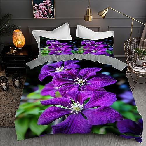 LLSZAHD BettwäSche 135x200 Lila Blumen 3D Bettbezug Weiche und Angenehme Mikrofaser BettwäSche-Sets mit Reißverschluss Schließung + 2 Kissenbezug 80 X 80 cm von LLSZAHD