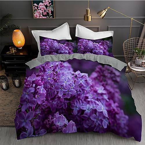 LLSZAHD BettwäSche 135x200 Lila Flieder 3D Bettbezug Weiche und Angenehme Mikrofaser BettwäSche-Sets mit Reißverschluss Schließung + 2 Kissenbezug 80 X 80 cm von LLSZAHD