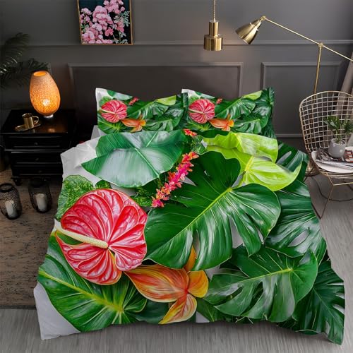 LLSZAHD BettwäSche 135x200 Monstera, Anthurie Bettbezug 135 x 200 3 Teilig mit ReißVerschluss Weich und BüGelfrei BettwäSche-Sets - WendebettwäSche mit 2 Kissenbezug 80x80 von LLSZAHD