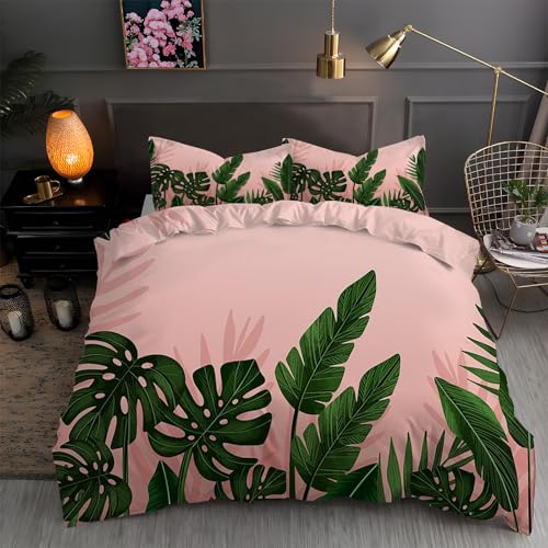LLSZAHD BettwäSche 135x200 Monstera, BananenbläTter Bettbezug 135 x 200 3 Teilig mit ReißVerschluss Weich und BüGelfrei BettwäSche-Sets - WendebettwäSche mit 2 Kissenbezug 80x80 von LLSZAHD