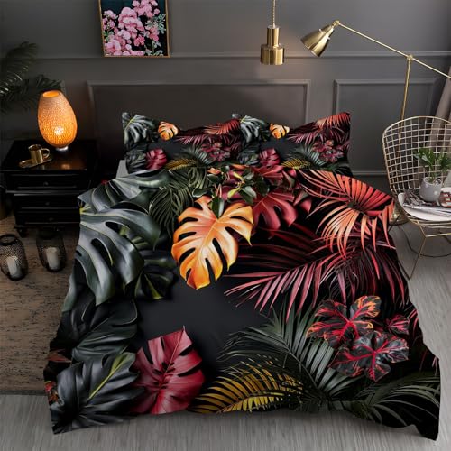 LLSZAHD BettwäSche 135x200 Monstera, Tropische BläTter Bettbezug 135 x 200 3 Teilig mit ReißVerschluss Weich und BüGelfrei BettwäSche-Sets - WendebettwäSche mit 2 Kissenbezug 80x80 von LLSZAHD