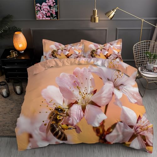 LLSZAHD BettwäSche 135x200 PfirsichblüTe, Biene Bettbezug 135 x 200 3 Teilig mit ReißVerschluss Weich und BüGelfrei BettwäSche-Sets - WendebettwäSche mit 2 Kissenbezug 80x80 LLSZAHD BettwäSche 135x200 PfirsichblüTe, Biene Bettbezug 135 x 200 3 Teilig mit ReißVerschluss Weich und BüGelfrei BettwäSche-Sets - WendebettwäSche mit 2 Kissenbezug 80x80 von LLSZAHD