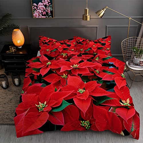 LLSZAHD BettwäSche 135x200 Roter Weihnachtsstern 3D Bettbezug Weiche und Angenehme Mikrofaser BettwäSche-Sets mit Reißverschluss Schließung + 2 Kissenbezug 80 X 80 cm von LLSZAHD