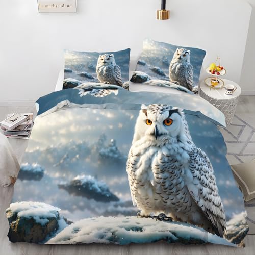 LLSZAHD BettwäSche 135x200 Schneeeule Mikrofaser Bettbezug 135 x 200 Set mit 80x80 cm Kissenbezug, BettwäSche-Sets Eule Bügelfrei für Einzelbetten mit ReißVerschluss von LLSZAHD