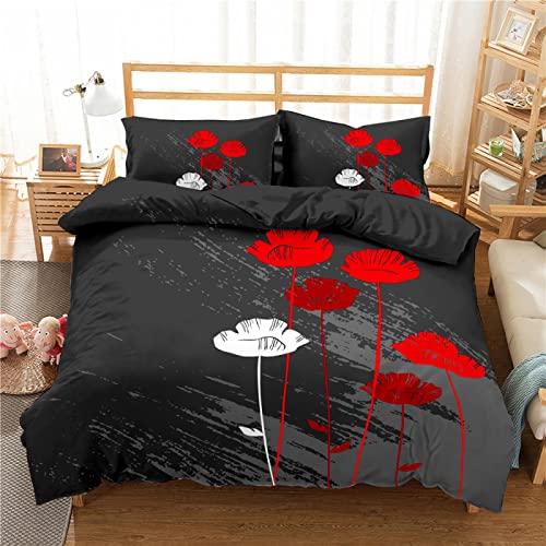 LLSZAHD BettwäSche 135x200 Schwarz-rote und weiße Blumen Weiche Und Angenehme Schlafkomfort 100% Mikrofaser BettwäSche-Sets -1 Bettbezug 135x200 cm + 1 KissenbezüGe 80 X 80 cm LLSZAHD BettwäSche 135x200 Schwarz-rote und weiße Blumen Weiche Und Angenehme Schlafkomfort 100% Mikrofaser BettwäSche-Sets -1 Bettbezug 135x200 cm + 1 KissenbezüGe 80 X 80 cm von LLSZAHD