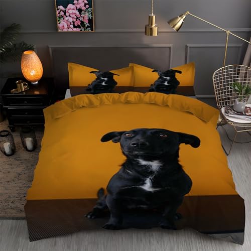 LLSZAHD BettwäSche 135x200 Schwarzer Hund, Wild Bettbezug 135 x 200 3 Teilig mit ReißVerschluss Weich und BüGelfrei BettwäSche-Sets - WendebettwäSche mit 2 Kissenbezug 80x80 von LLSZAHD